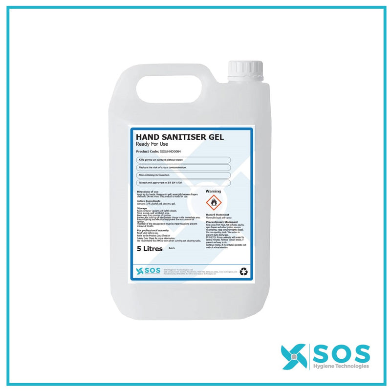 SOS Alcohol Hand Sanitiser Gel 5L (Qty 2)