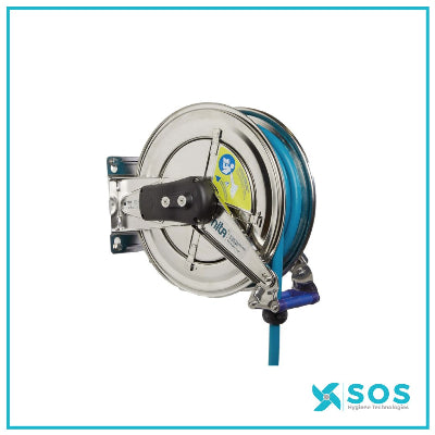 Nita SC Stainless Steel Retractale Reel 3/8" Hose with 1" Inlet & 1" Outlet