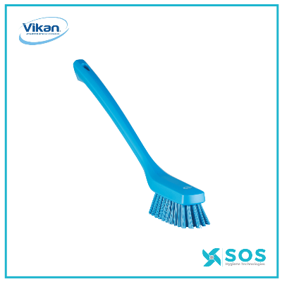 Vikan 41855 16 1/2 White Narrow Cleaning Brush with Long Handle