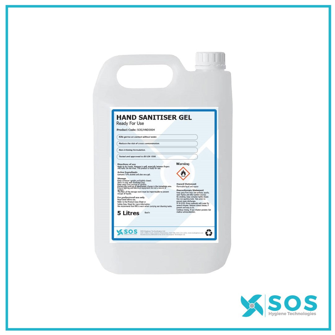 SOS Alcohol Hand Sanitiser Gel 5L (Qty 2)